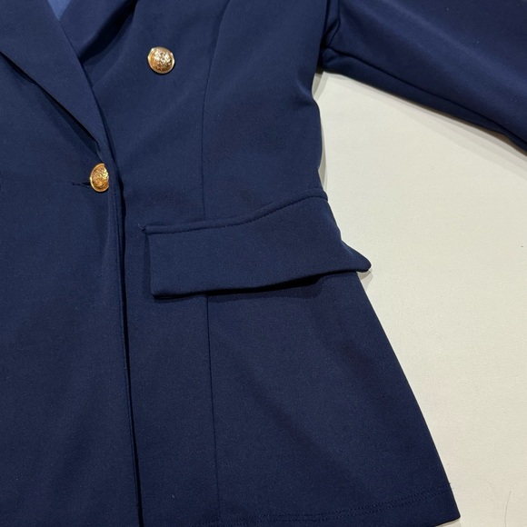 SHEIN Navy Blue Double Breasted Blazer w Gold Buttons & Notch Collar Size L - Picture 6 of 12